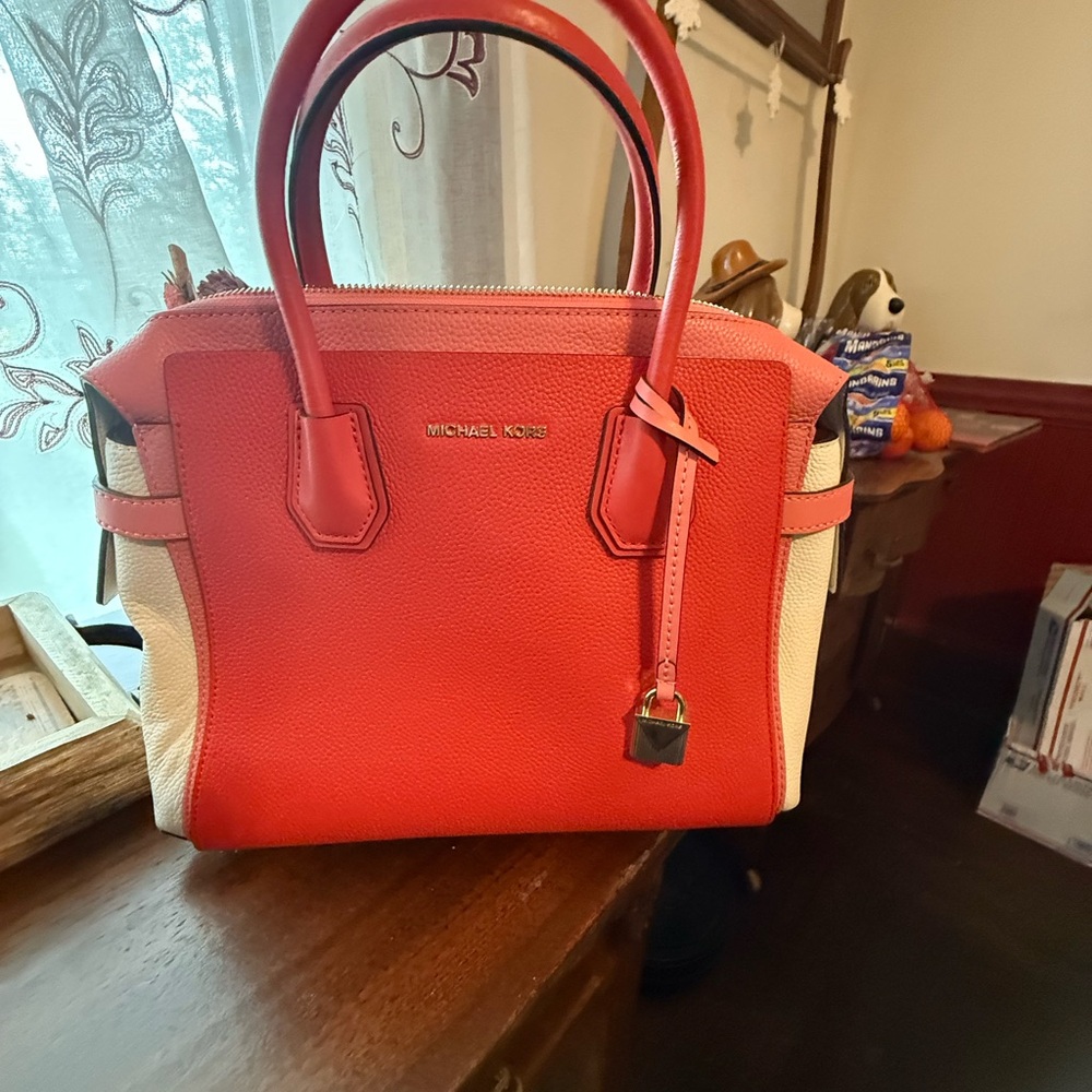 BUY ME Check in Purse Sale Michael Kors Sea Coral Belted Mercer Satchel- NWT